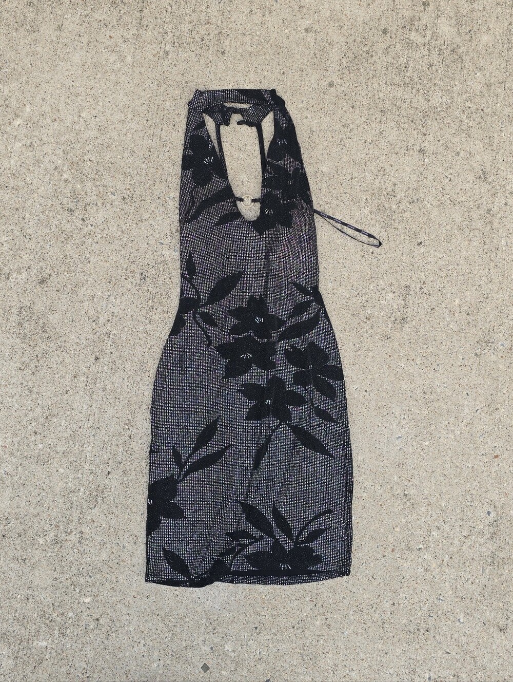 vtg y2k papaya halter glitter going out club dress size Small
